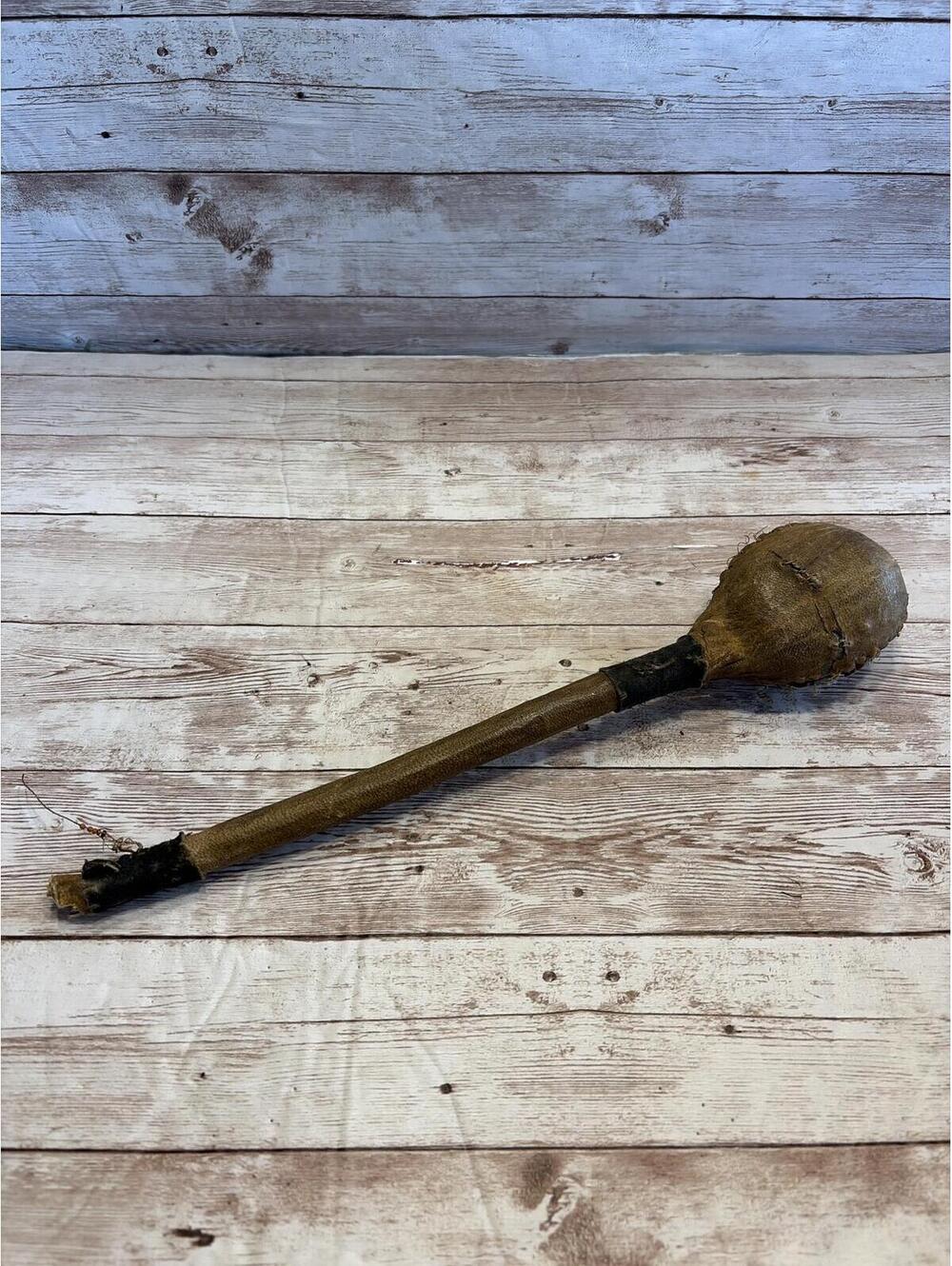Native American drum stick rattle leather wrapped handle and gourd